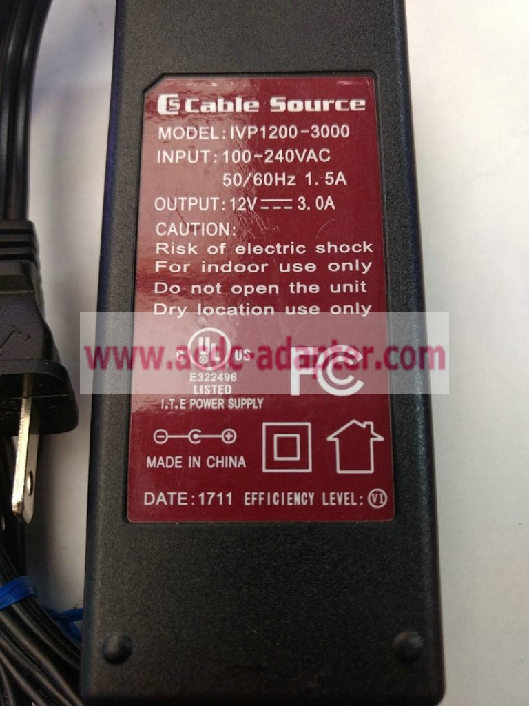 NEW CABLE SOURCE AC ADAPTER FOR TRANQUIL EASE RAFFEL IVP1200-3000 IVP1200300 12V 3